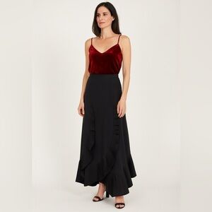 Alex evenings, black maxi length formal skirt w/ pleated ruffle details. Size 6
